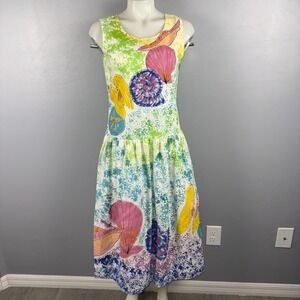 Penelope Midi Dress Women's S Multicolor Seashells Fit & Flare Hand Made Pockets